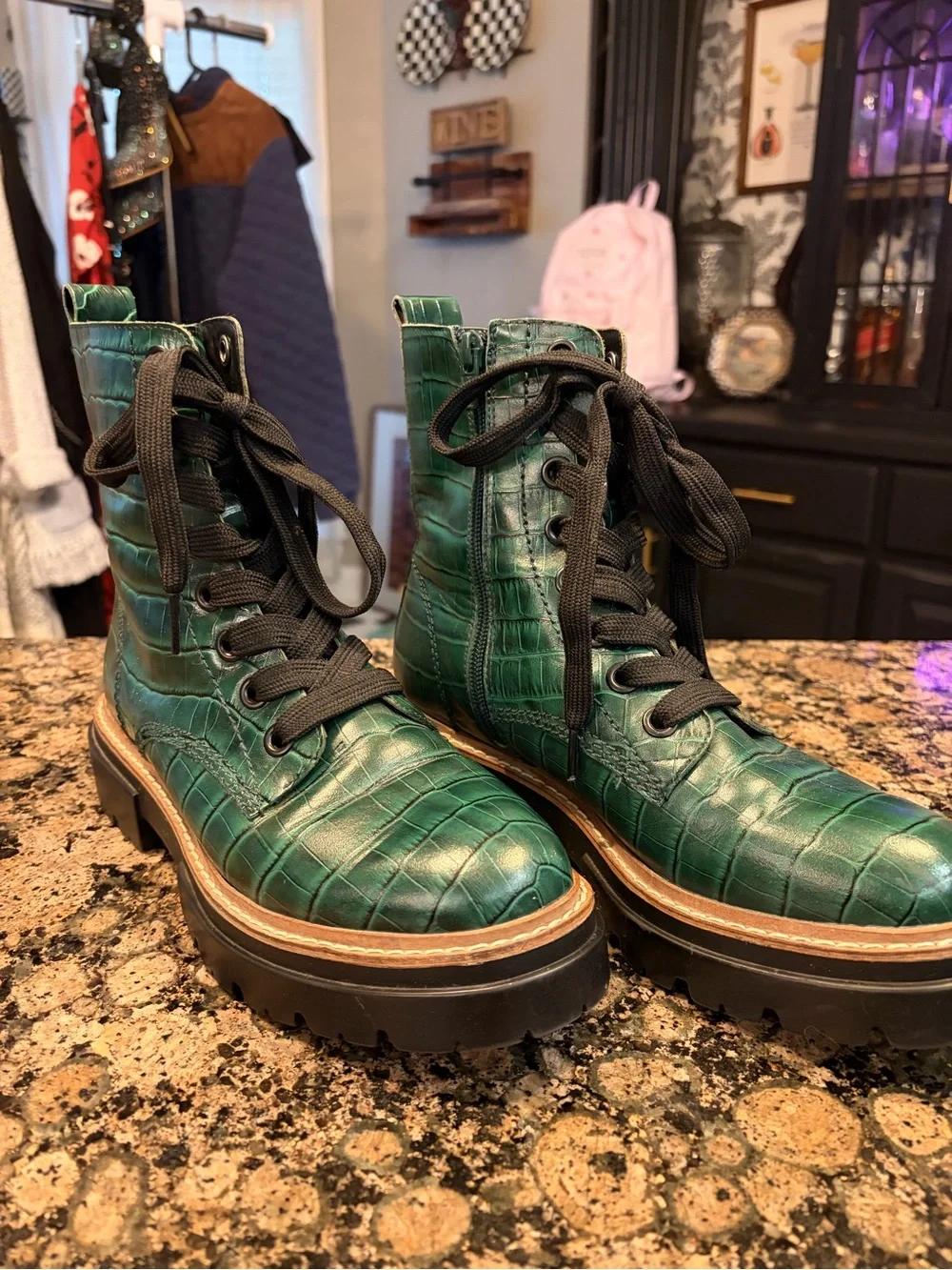 Chelsea & Violet green combat style boots 8